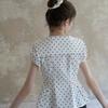 Women's White Polka Dot V-Neck Puff Sleeve Cinched Waist Peplum Casual Blouse