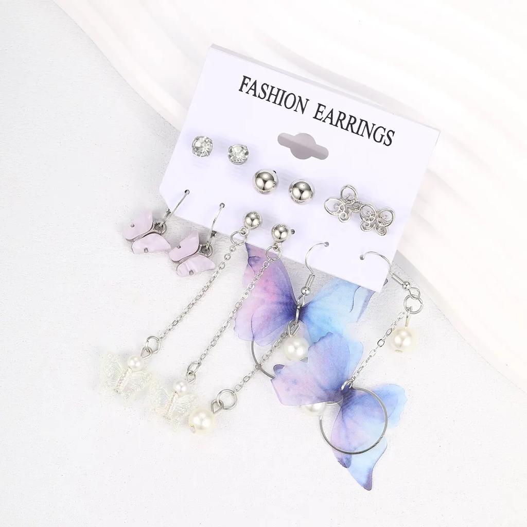 22 Pcs Silver Color Design Earring Sets For Women Butterfly Square Geometry Pearl Tassel Drop Earrings Fashion Jewelry Gifts New