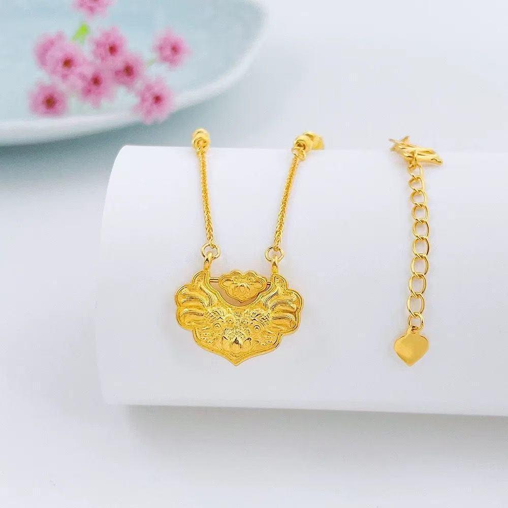 Fu Shi Silver-Plated Double Koi Longevity Lock Pendant with Lotus Design