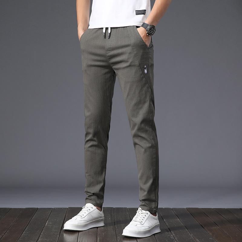 

Men s Casual Trousers - Summer Lightweight New Style Straight-Leg Trousers Korean-Style Trendy Slim-Fit Elastic Waistband Stretch Trousers 38 армія зелений колір