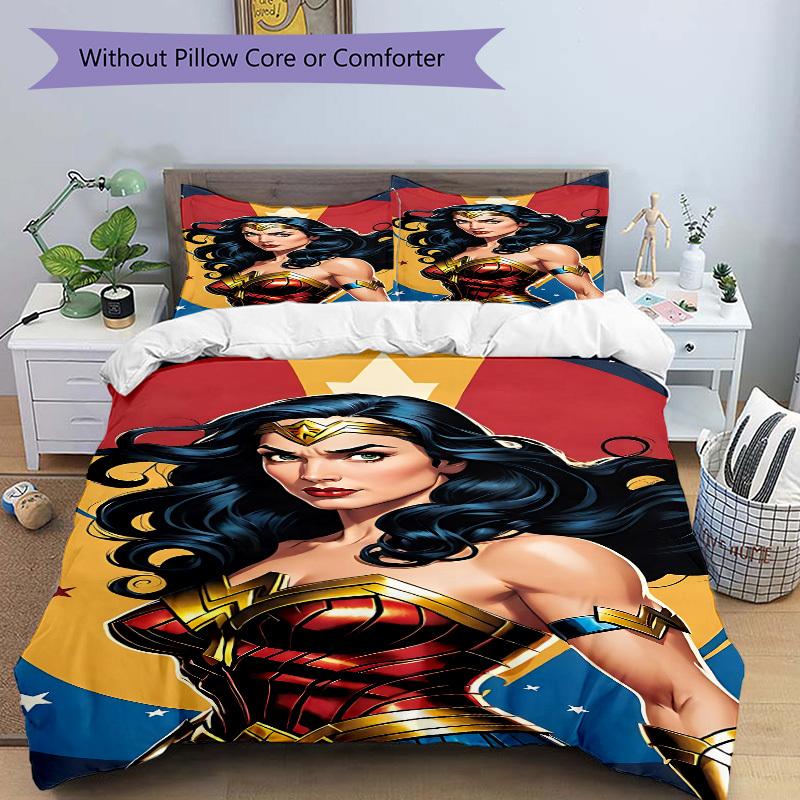 3pcs Wonder Woman, Superhero Cover Set,Soft Comfortable Duvet Cover,Guest Room (1*Duvet Cover + 2*Pillowcases, Without Core) Yy251024092