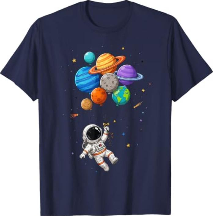 Funny Space Astronaut Balloon Planets Solar System Galaxy T-Shirt