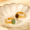 French Retro Court Style Natural Tiger Eye Stone Stainless Steel Ring for Women, Non-fading Titanium Steel Open Ring