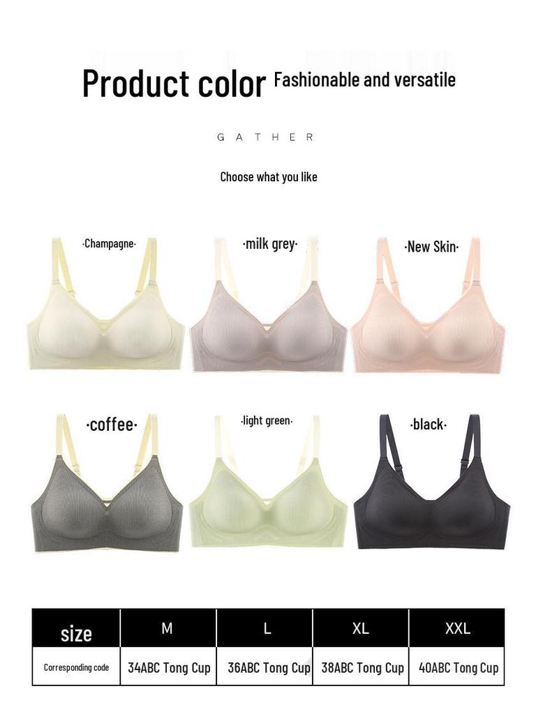 Seamless Underwear Women's Gathered Thin Cup Bra Without Underwire, Comfortable for Young Students