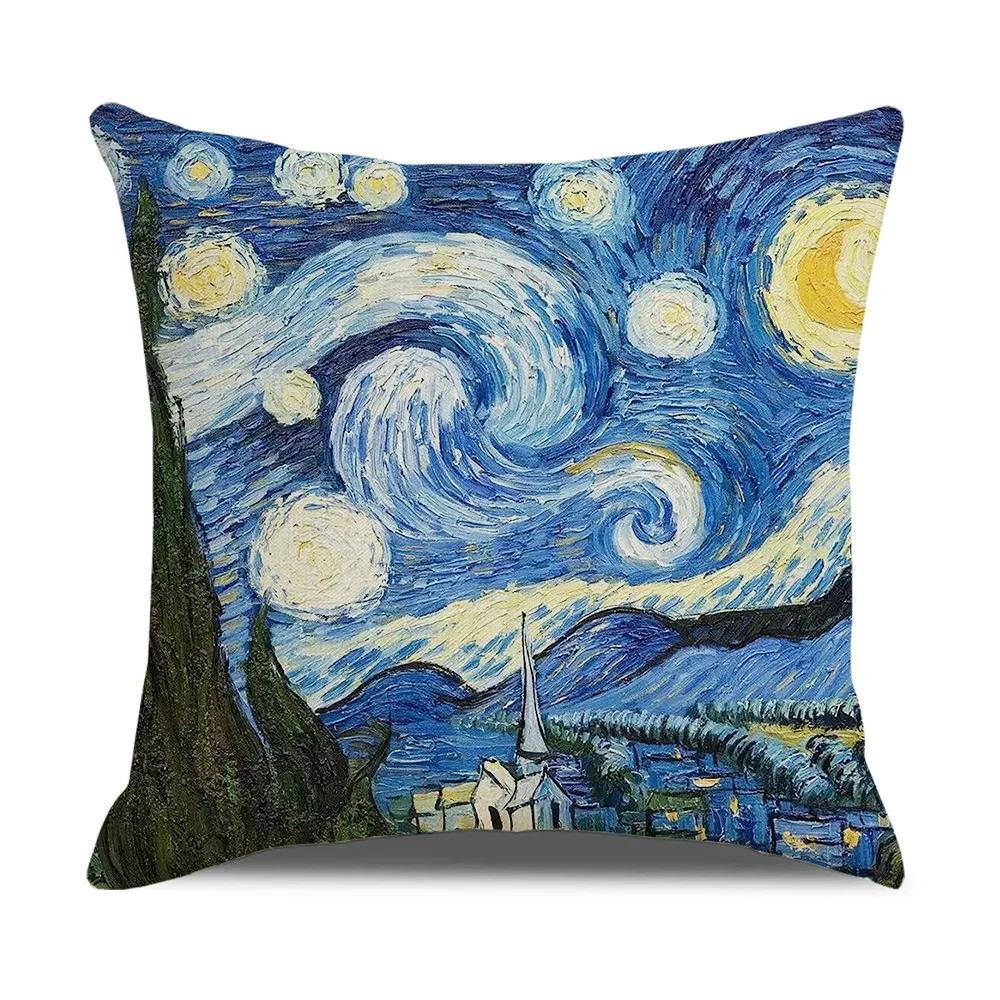 Vintage Art Cushion Cover Van Gogh Oil Painting Pillowcase Living Room Sofa Decoration