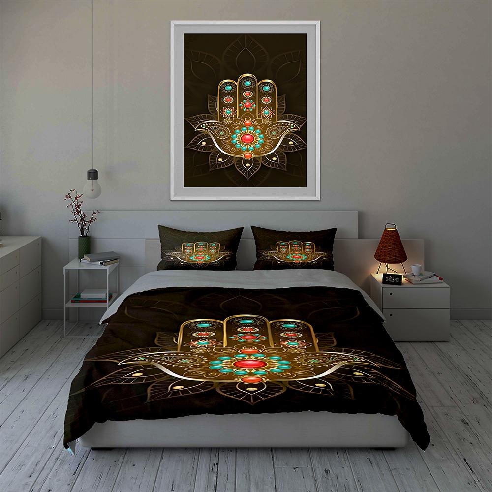 Golden Ornate Hand Bedding Duvet Cover Sets Duvet Covers Pillowcases Gifts (1 * Duvet Cover 2 * Pillowcases, Without Duvet Insert)