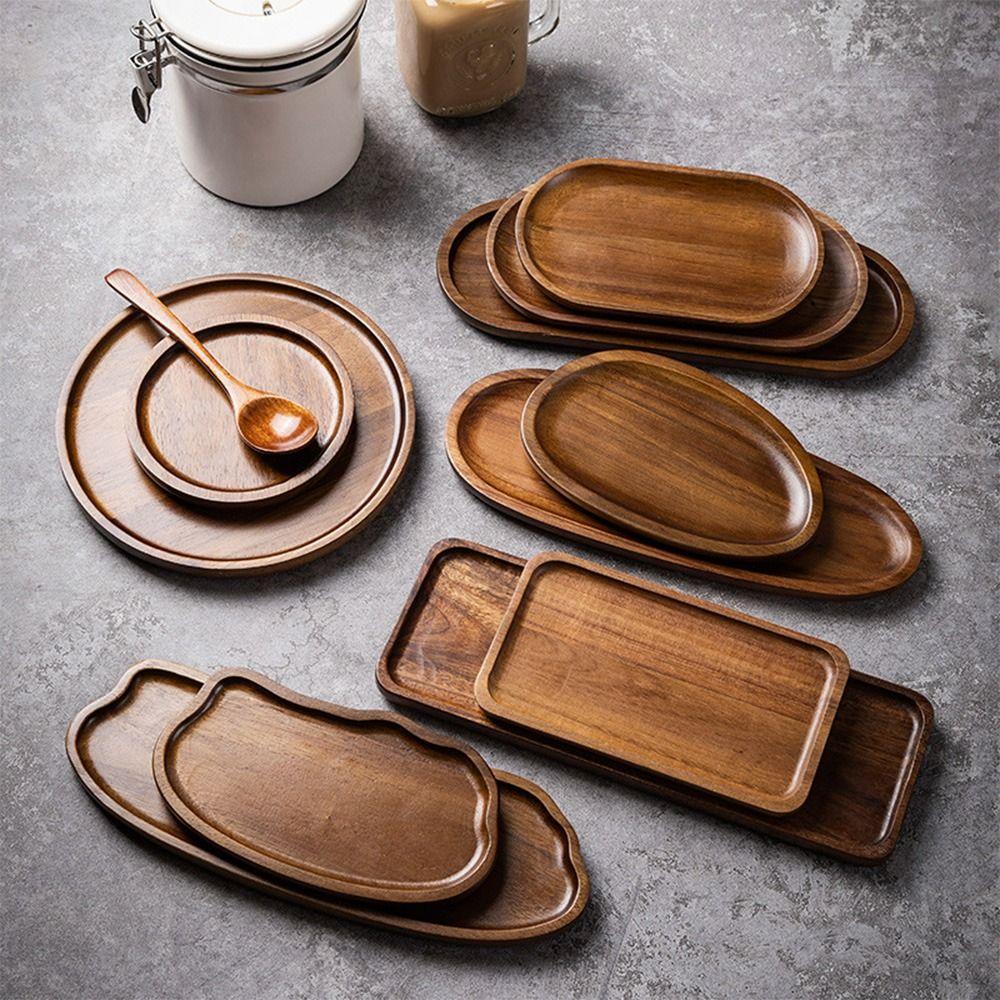 Acacia Wood Tea Tray Japanese Style Heat Resistant Wooden Tray Plate Coffee Tableware Dried Fruit Snack Plate Tea House