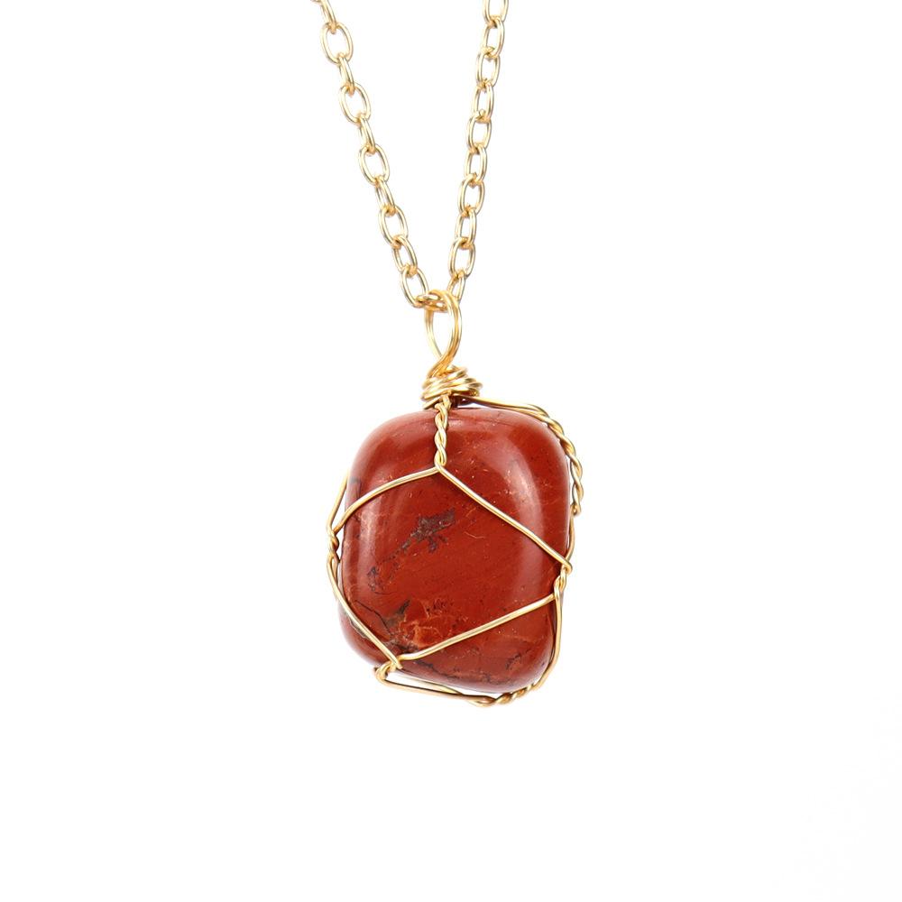 Handmade Gold Wire Winding Irregular Conformal Natural Stone Crystal Rough Stone Pendant Necklace N661
