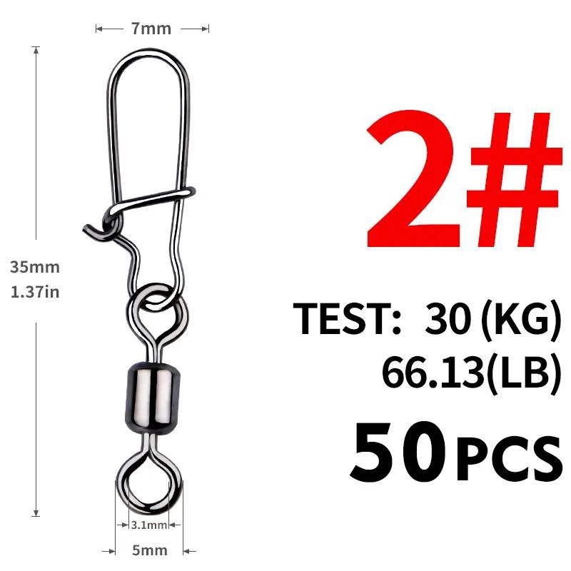 50pcs/box Heavy-Duty Ball Bearing Fishing Swivels Snaps with 8-Shaped Swivel Rings Stainless Steel for Saltwater Lure Connector 260319