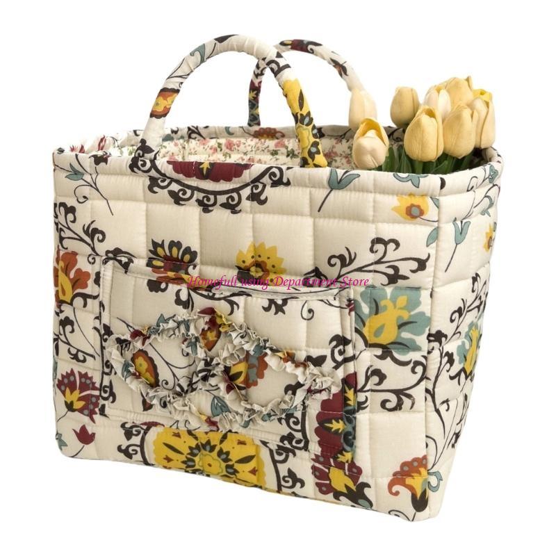 Vintage Floral Foldable Laundry Basket Large Capacity Fabric Storage Bin Handles