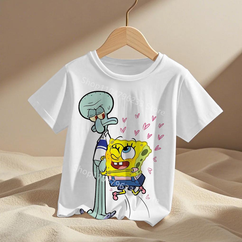 Fashion SpongeBob Kids Cartoon Anime Boys Girls Summer Fashion Casual Men's Women's Tshirts Children Adult Parent Child T Shirts