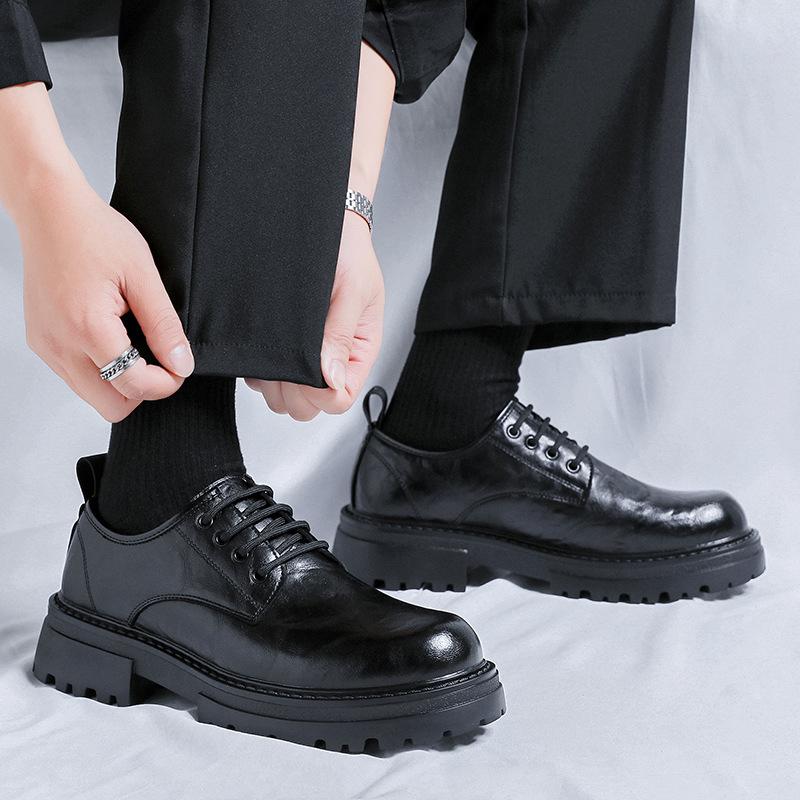British Style Fashion Business Black Small Leather Shoes Ins Style Men's Japanese Style Retro Student Big Head Shoes Trend 66223-R
