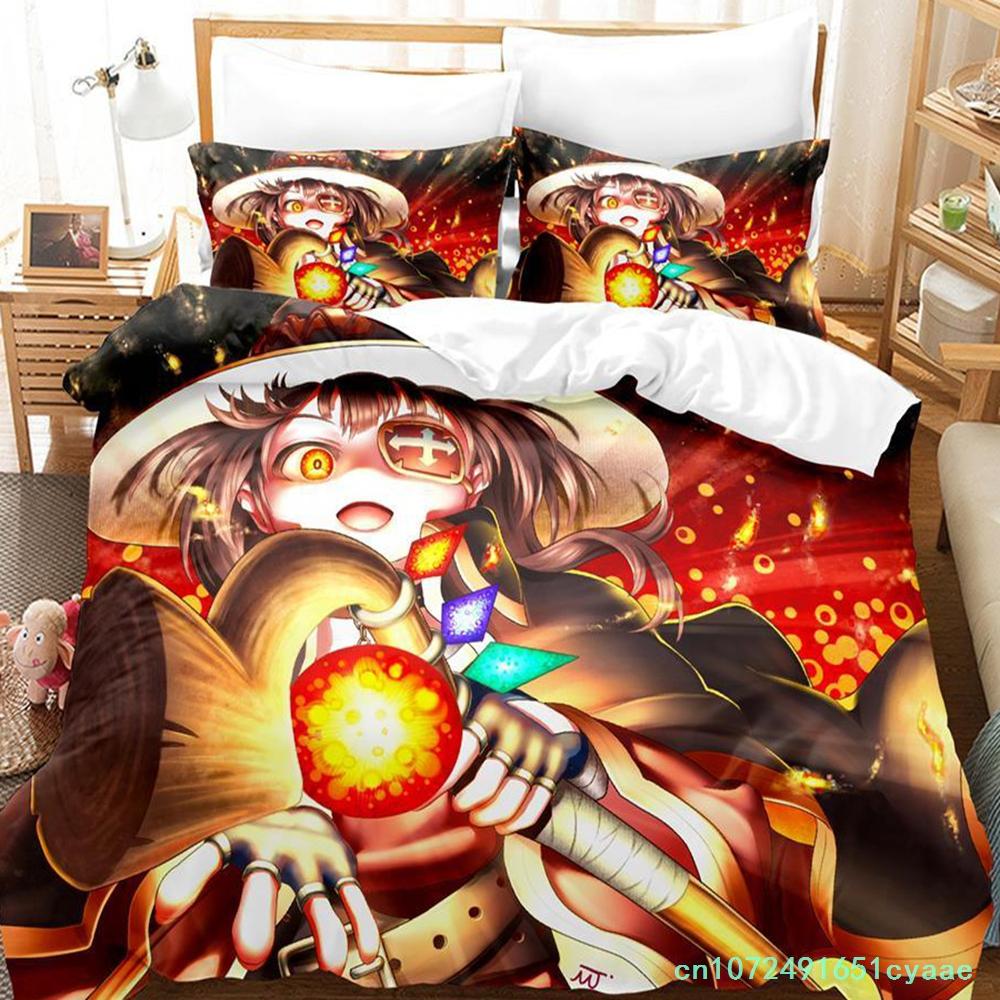 KonoSuba Bedding Set Single Twin Full Queen King Size Bed Set Adult Kid Bedroom Duvetcover Sets Anime Parure De Lit Bed
