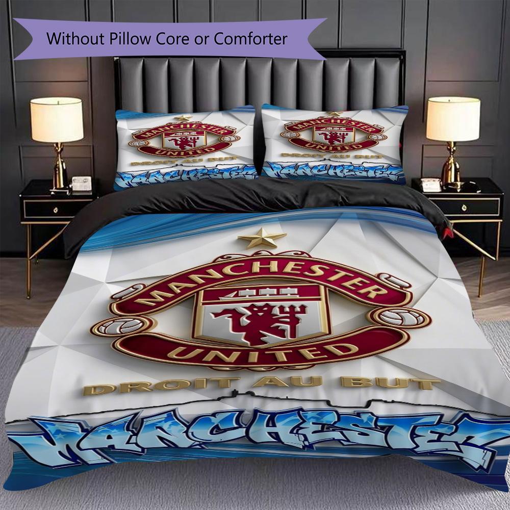 Biancheria da letto con motivo dell'emblema di Manchester (1 * copripiumino + 2 * federa, senza nucleo) Copripiumino e federa 2D piatti Set biancheria da letto Morbido e confortevole