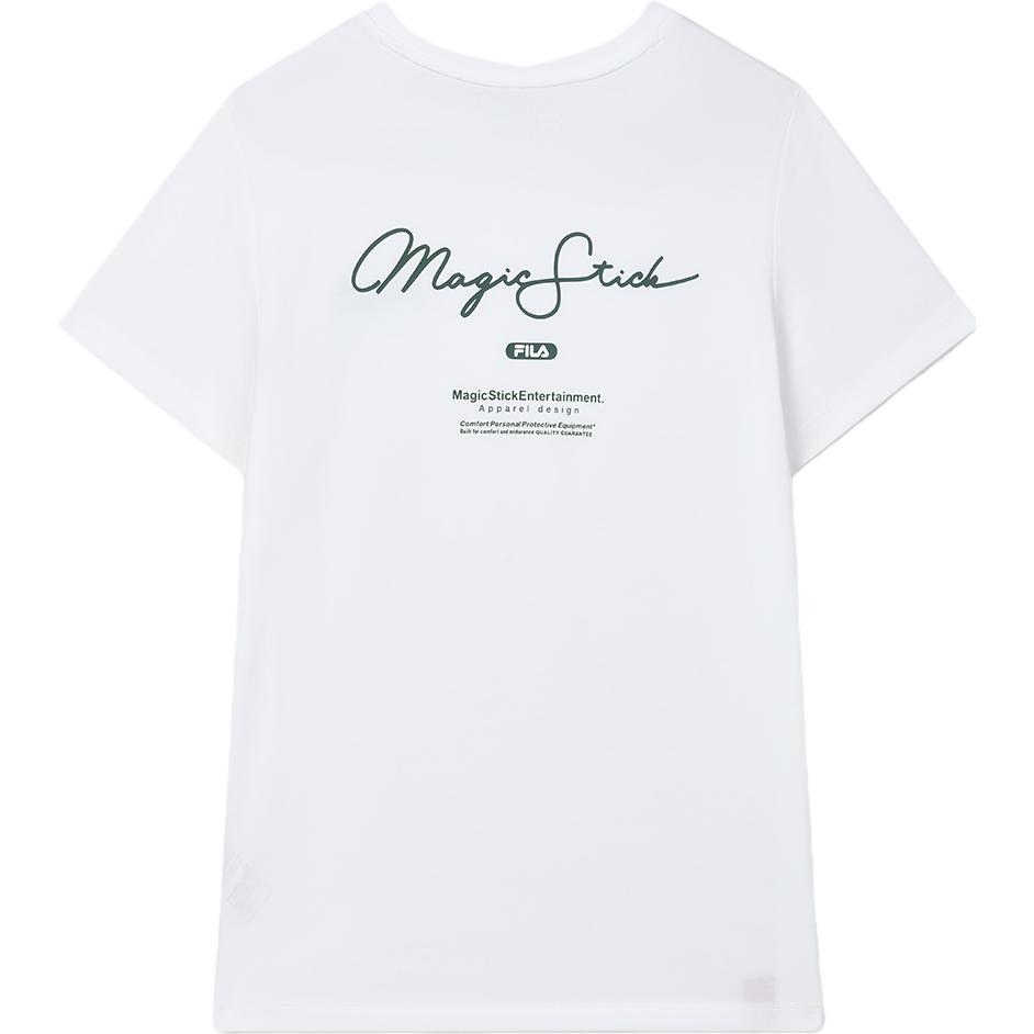 FILA X Magic Stick Logo Sports Casual Simple Round Neck Knitted Short Sleeve T-Shirt Women Tops Standard-White F11W339101F-WT