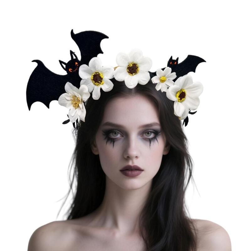 Halloween Flower Bat Hairband Comfortable Adjustable Dark Series Hairband For Women Men Party Gathering Headpiece