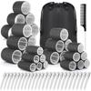 39PCS Self Grip Hair Rollers Curlers 3 Sizes Black Hair Roller 2.5in, 1.9in, 1.4in, Jumbo Hair Roller with 12PCS Duckbill Clips Hair Rollers for Long