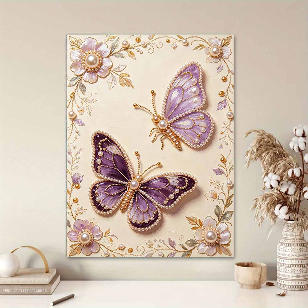 Purple Butterfly Pearl Kit 5D DIY Rhinestone Art Craft for Home Desktop Decoration Relaxing Handmade Gift