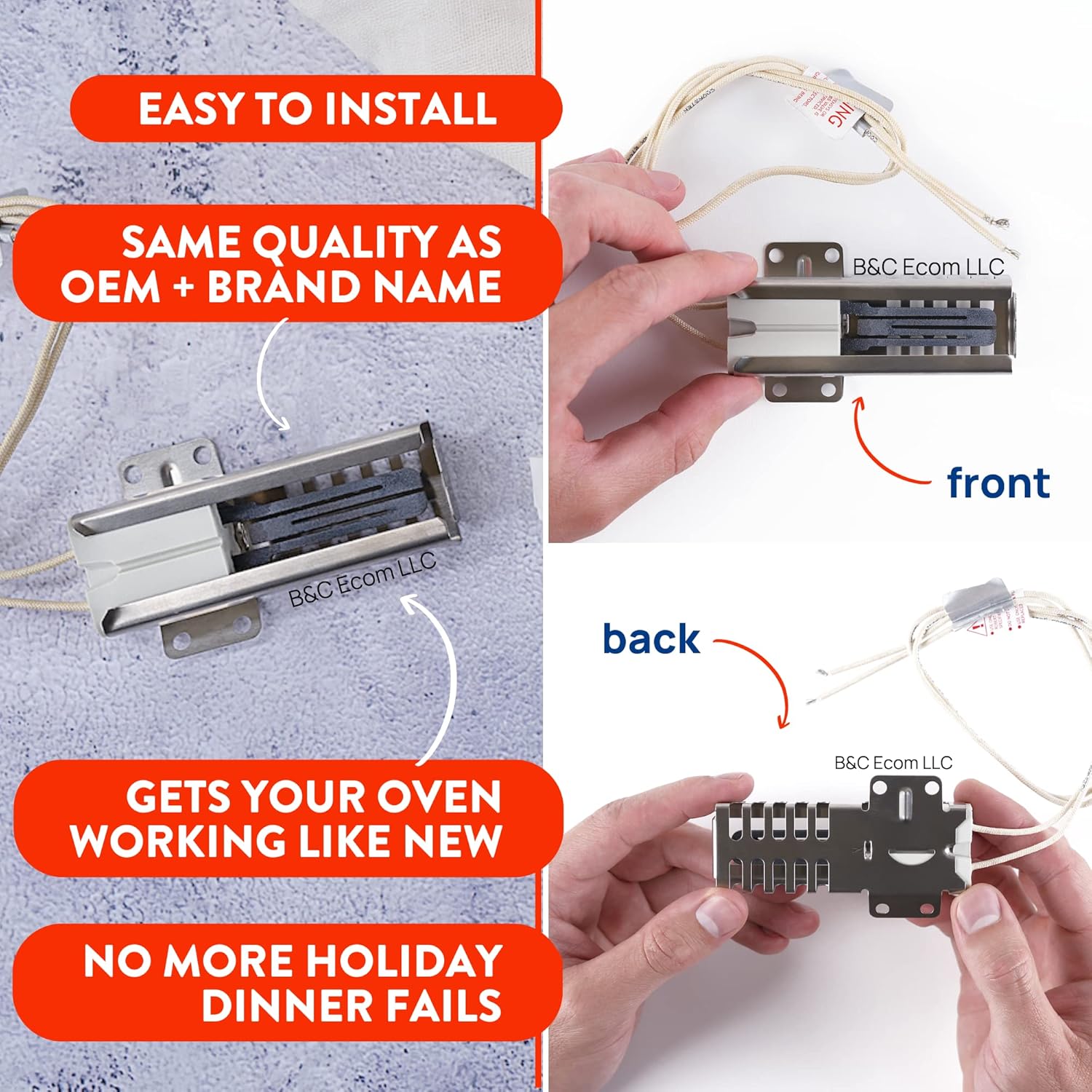 

IG9998 Universal Gas Oven Igniter Replacement for Major Brands, Universal Igniter Kit, Gas Stove Igniter & Gas Range Oven Igniter by B&C Ecom LLC
