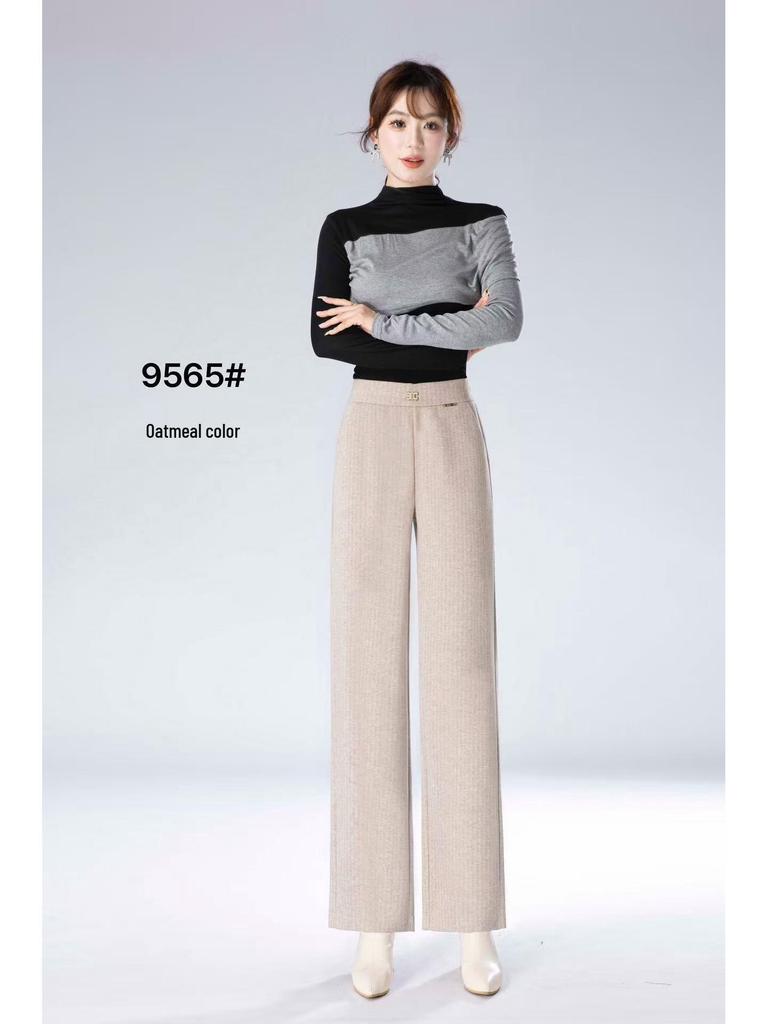 Autumn 2025 Women's Cashmere Wide-Leg Pants, Slimming Elastic Waist, Fashionable Straight-Leg Commuter Style