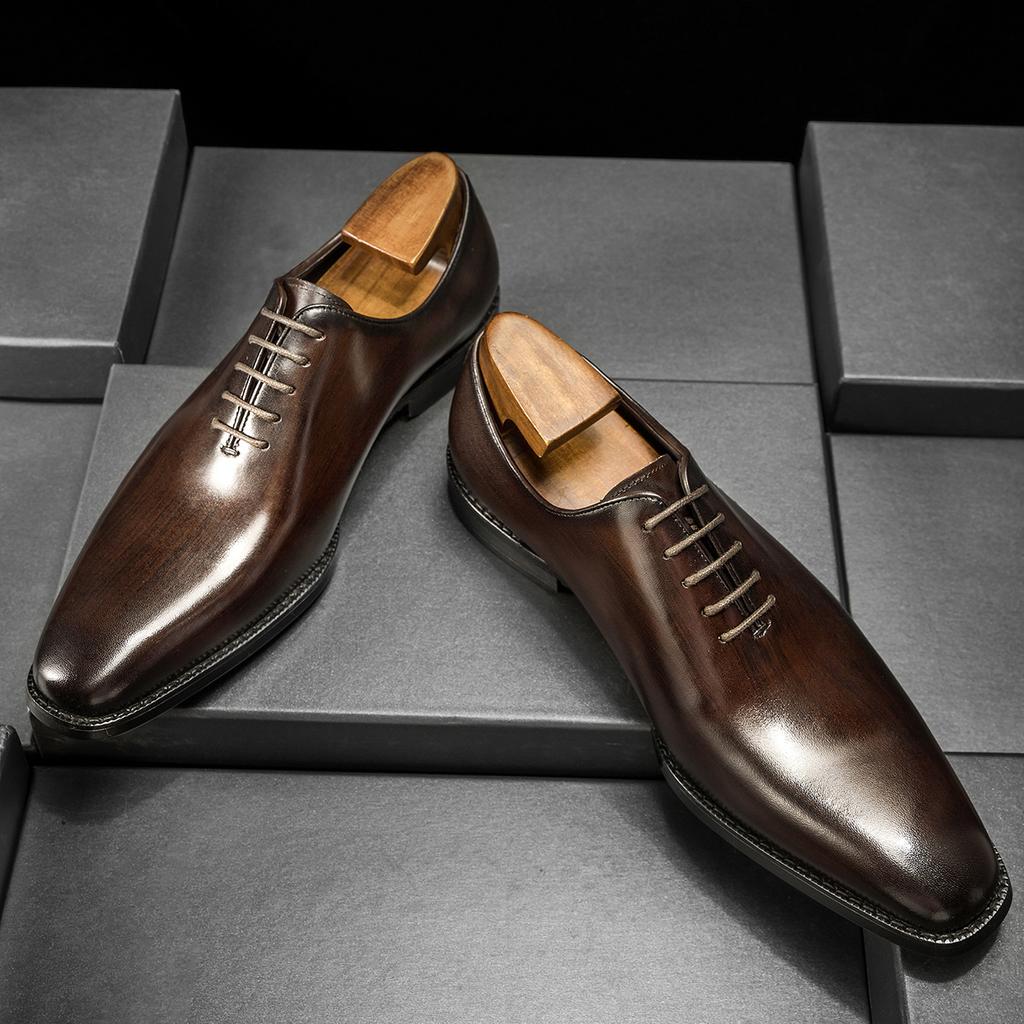 Fashion Men's Handmade Leather Oxford Shoes Formal British Style Wedding Party Footwear Comfortable Breathable Classic Men's Footgear