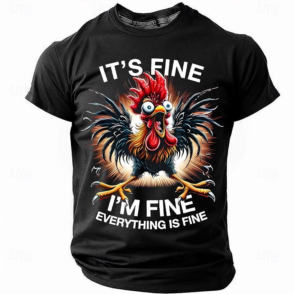 Funny Rooster Pattern Men's T-Shirts Fashion Letter Print Tees Casual O-neck Loose Short Sleeve Tops Street Hip Hop y2k Clothes