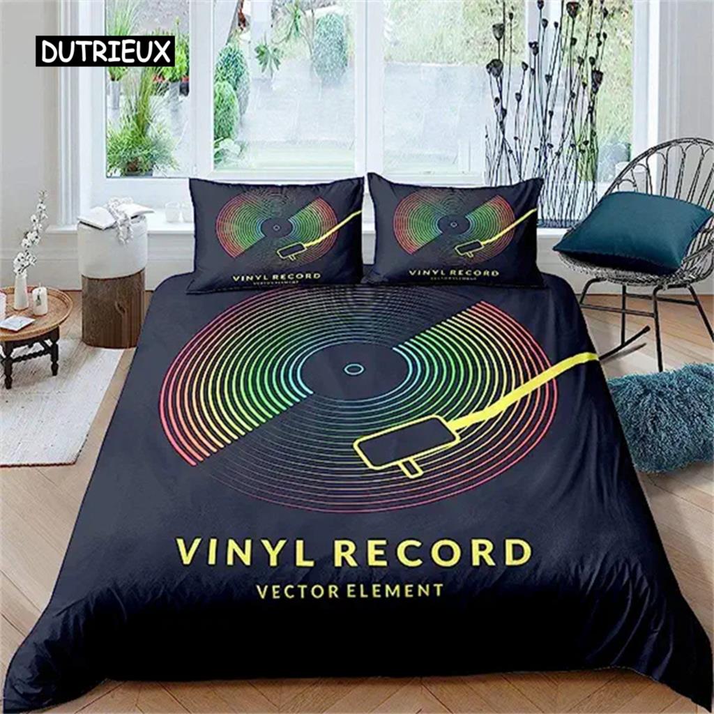 

Комплект постельного белья с музыкальным принтом, винтажный блюзовый пододеяльник, гитарные пластинки старой школы, пододеяльник с 2 наволочками, украшение для комнаты размера «queen-size» US Queen(228x228cm)