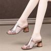 New Women's Shoes Fashion Large Size Breathable Thick Heels Comfort Square Head Slippers Shoes for Women Zapatos De Mujer 2025