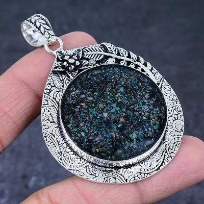 Natural Ethiopian Opal Gemstone Handmade 925 Sterling Silver Pendant 2.76" e2D28