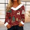 Women's Casual Fashion Long Sleeve Christmas Printed Flannel Collar Top