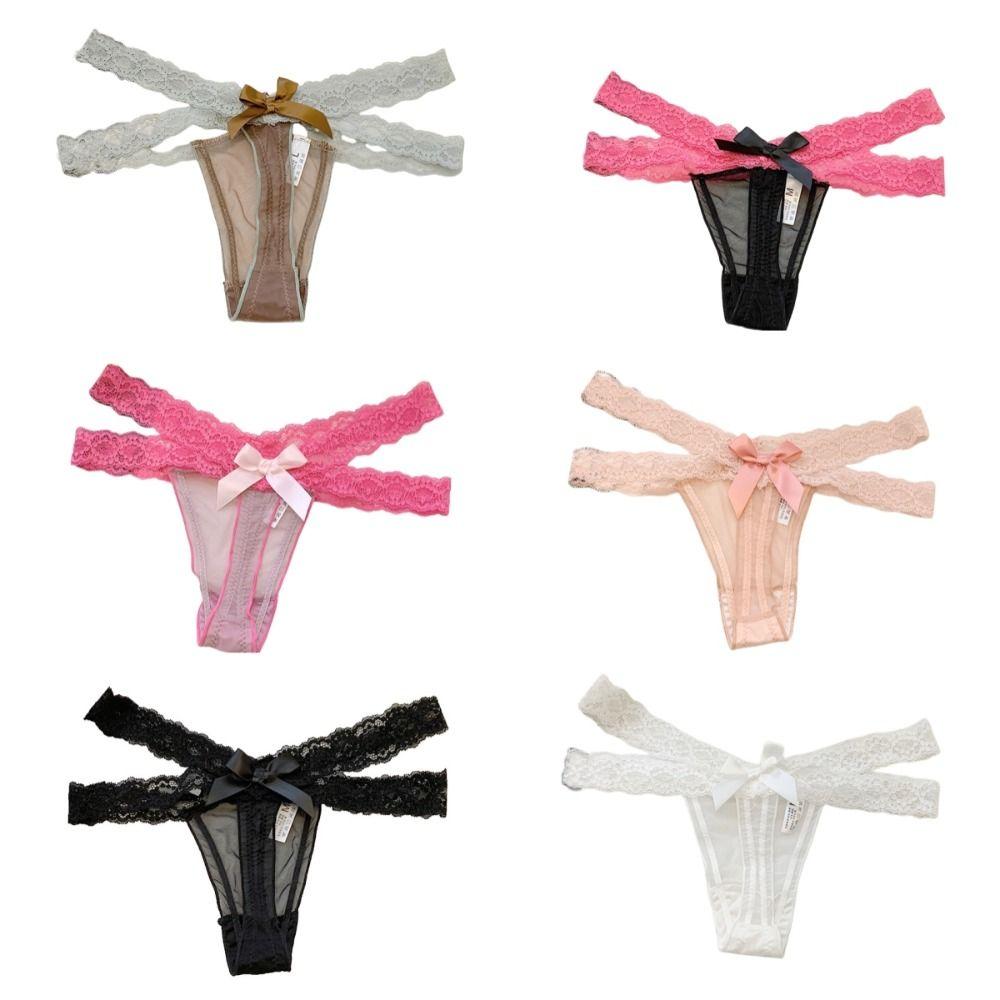 Cotton Crotch Lace Strap Panties Low Waist See Through Briefs Fashion Lace Mesh Thongs  Daily