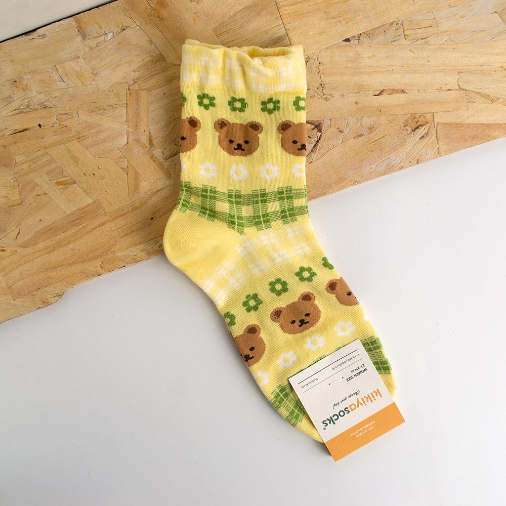 Skarpetki damskie Harajuku Kawaii z nadrukiem zwierzęcym, skarpetki z uroczym wzorem misia, abstrakcyjne malarstwo olejne, styl koreański, artystyczne, kreatywne skarpetki