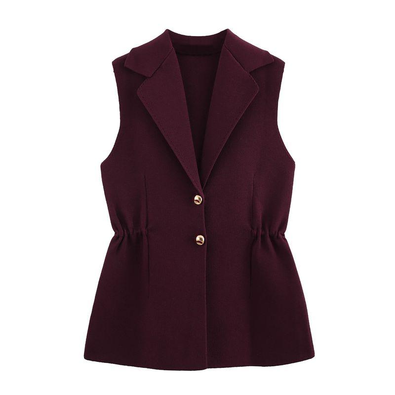 Kaslead New Arrival Women's Clothing Fashion Style Ruched Lapel Sleeveless Knitting Vest Jacket 4192023 610