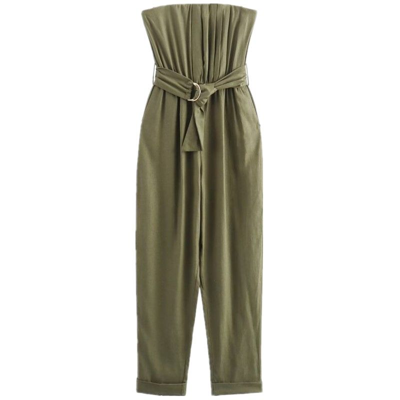 

Fashion Style 2024 Summer New Women s Clothing Easiest for Match Linen Blend with Belt Tube Top Jumpsuit 8059709 Figure Color L