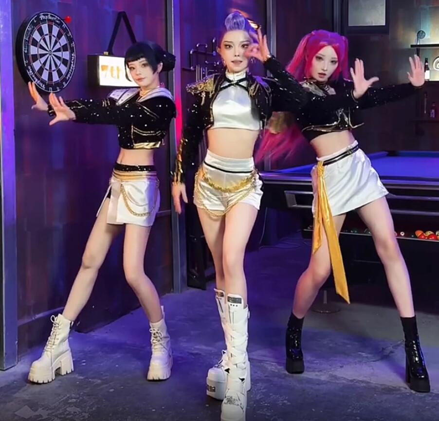 Dringender Versand Zoey Mira Rumi Cosplay Kpop Cosplay Perücke Damen Kind Mädchen Schwarz Gold Anzug Halloween AUF LAGER
