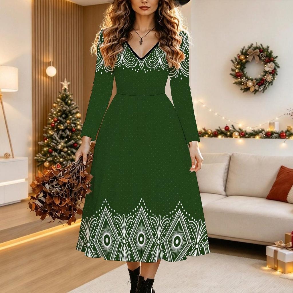 Halloween Women's Floral Print Midi Dress A Line Dress Vacation Casual Daily Regular Fit Long Sleeve V Neck Black Spring Fall