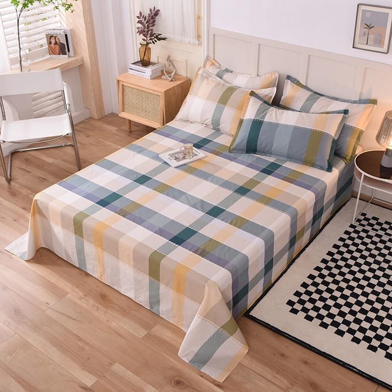 Geometric Grid Pattern Bed Sheet Set 3Pcs 100% Cotton Queen Size Bedding Set Skin-friendly Soft Bed Sheets with Pillowcases