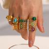 18k Gold Plated Retro Gemstone Ring - European & American Style Stainless Steel Jewelry for Women
