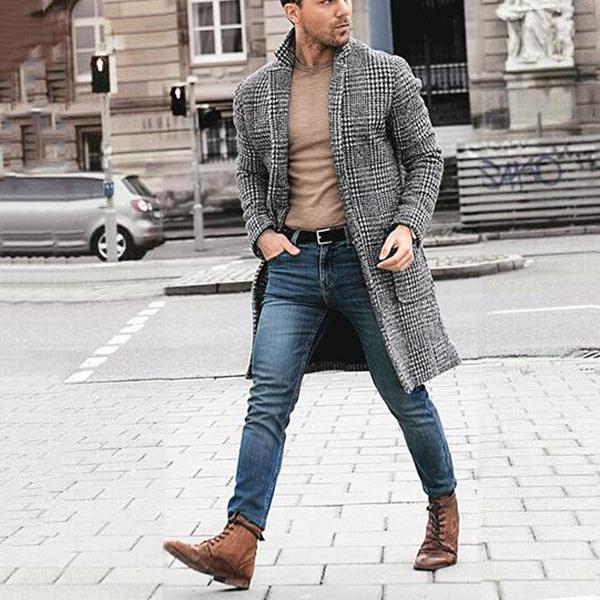 Autumn and Winter Men's Woolen Coat Mid-length Double-breasted Shag Coat