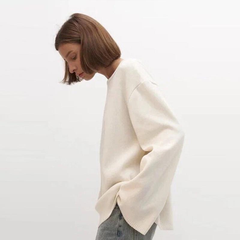 Cotton Pullover Overzie Sweater Women's Sexy Backless Loose Knit Sweater Round Neck Flared Sleeve Solid Color Pull Jumper Autumn/Winter 2025