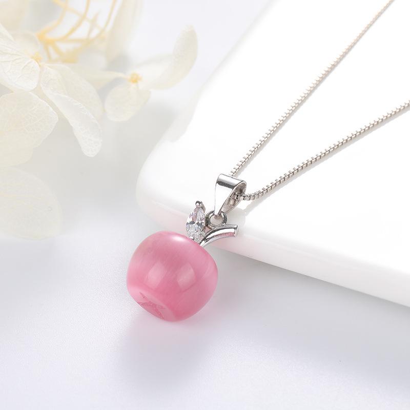 Cat's Eye Moonstone Apple Necklace: Silver-Plated Platinum Pendant for Women