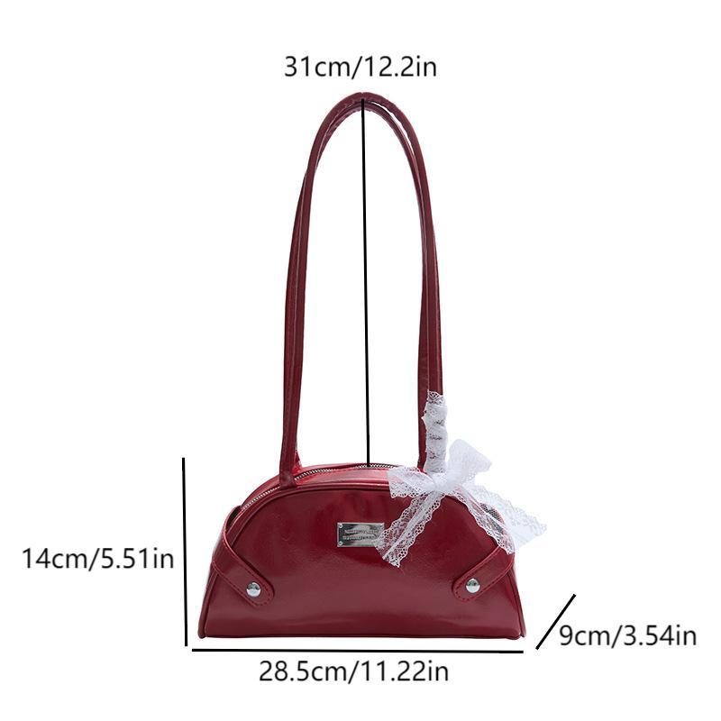 Korean Shoulder Bag Sweet Lace Bow Underarm Bag Ladies Simple Solid Color Pu Leather Handbag For Women Gifts