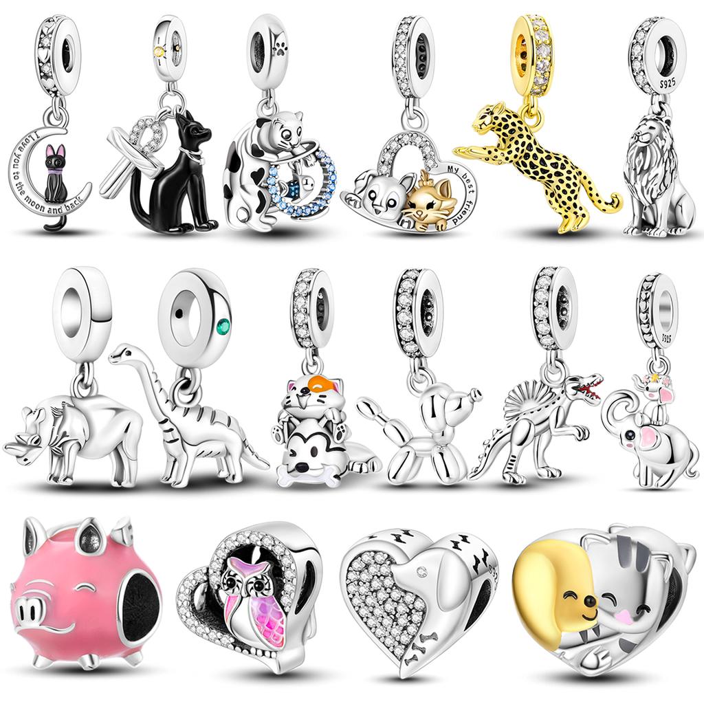 Cobre Animais Fofos Cachorro Gato Animais Coruja Coelho Leão Pingentes Contas Encaixe Pulseira Pandora Original Joias Presente