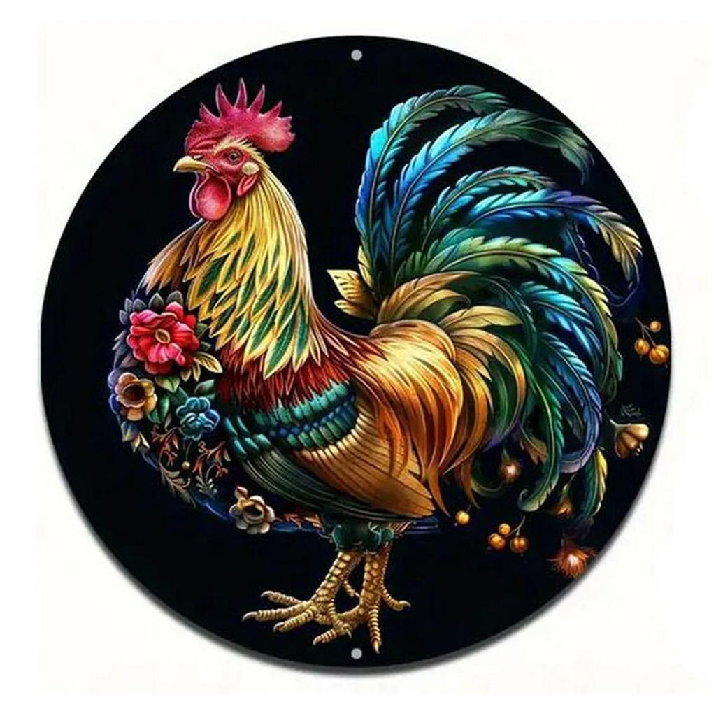 High Definition Metal Tin Sign Set Colorful Rooster Themed Round Wall Art Decor for Farmhouse Kitchen and Country Style Home Dec