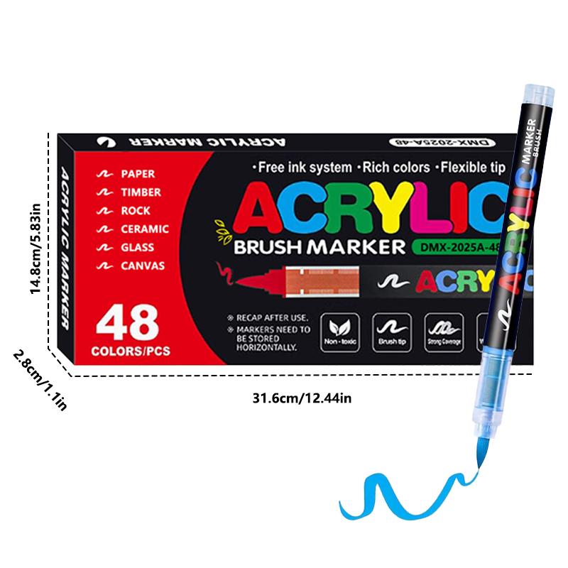 Acrylic Markers Brush Tip Paint Marker 12-72 Colors Acrylic Paint Pen for Rock Canvas Wood Ceramic Adult Coloring DIY Crafts