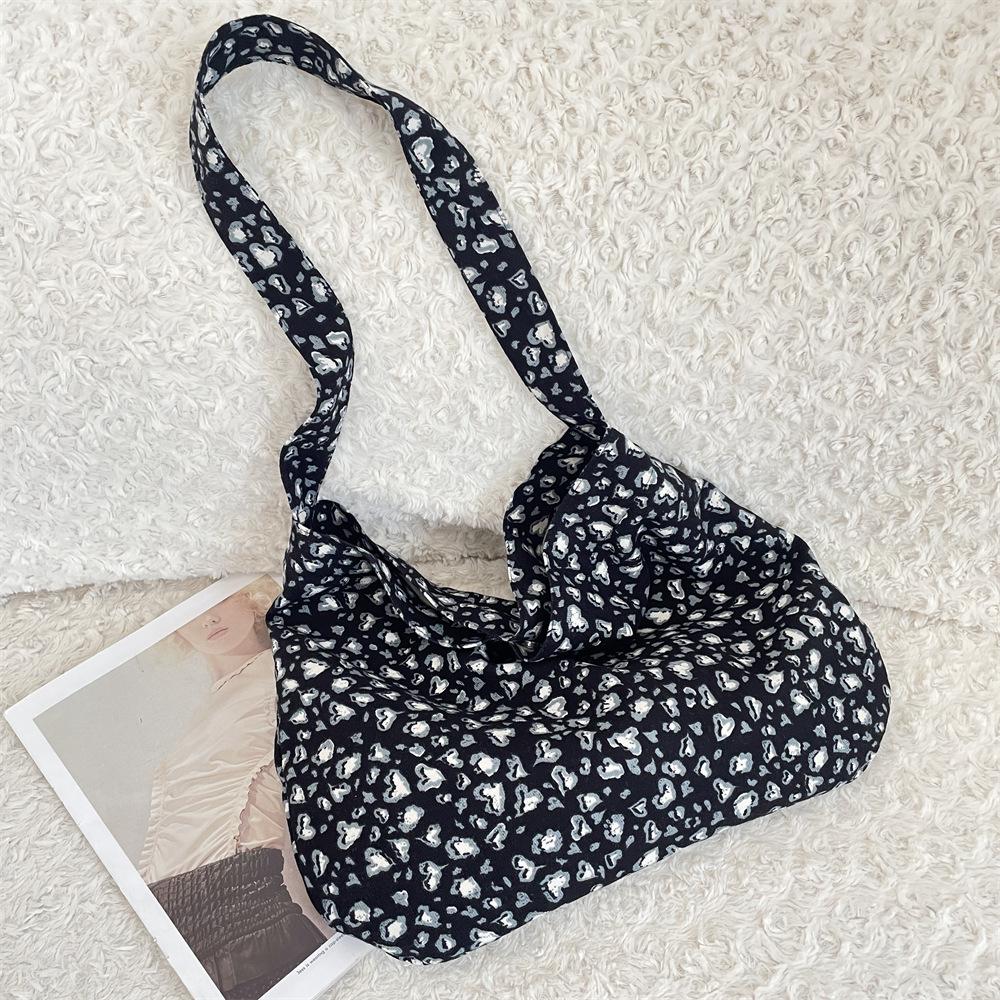 1 Literary and retro leopard print canvas bag women's style large capacity canvas women's bag shoulder messenger bag