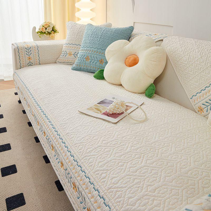 

Подушка для дивана из свежего хлопка Круглогодичная Общие ткани Нескользящая подушка Чистый хлопок Современный кожаный чехол для дивана Полотенце Все включено ZR floral-rice White 45*45cm pillow case