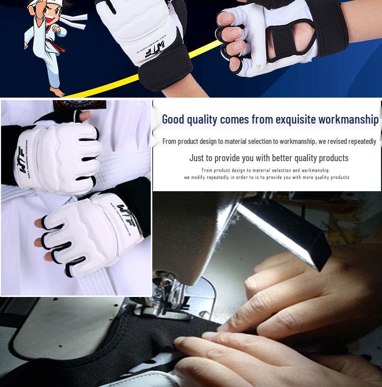 Adult & Child Taekwondo Half-Finger Protective Gloves & Foot Guards Set for Training & Competition