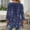 Womens 3/4 Sleeve V Neck Button Detail Floral Print Tunic Top Lightweight Casual Shirt