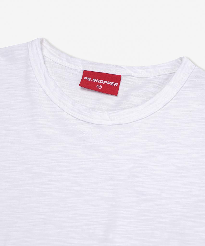 PSSHOPPER Semi-Crop Slub Vintage Short Sleeve T-Shirt [White]
